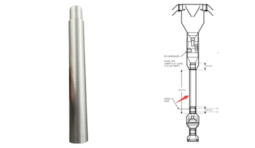 Connect pipe for a low volume air sampler in clear anodized aluminum, diameter 38.5 mm